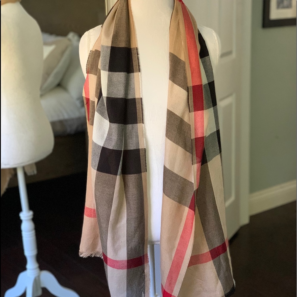 Burberry Lightweight Check Wool Silk Scarf, Beige